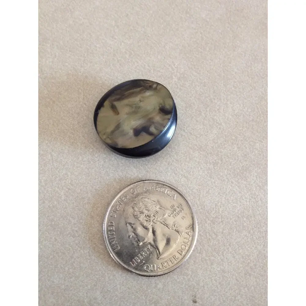 Pair Vintage Mid Century Art Deco Black Marbled Plastic Shank Buttons 2.25cm